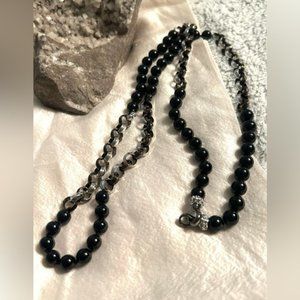 Black and Silver Tone Chain and Bead Necklace